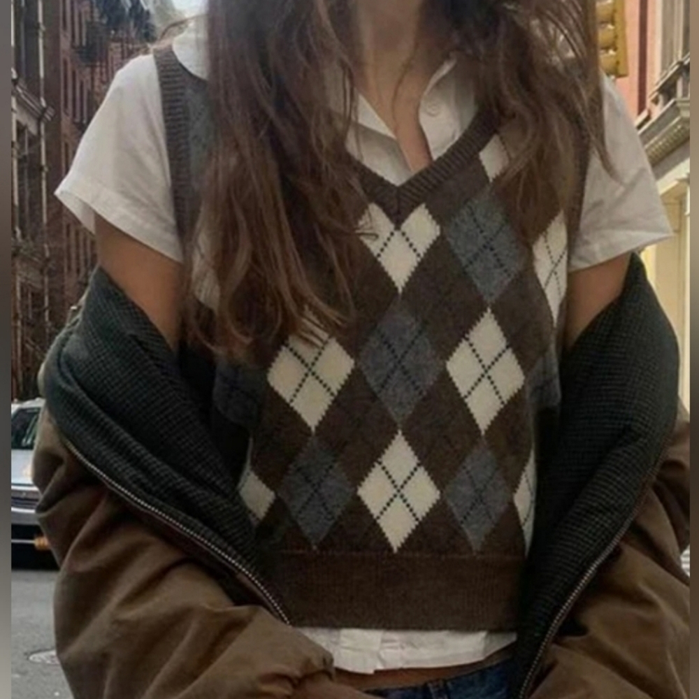 Brandy Melville Women's Brown Sweater Vest V-Neck Wool Cashmere Blend